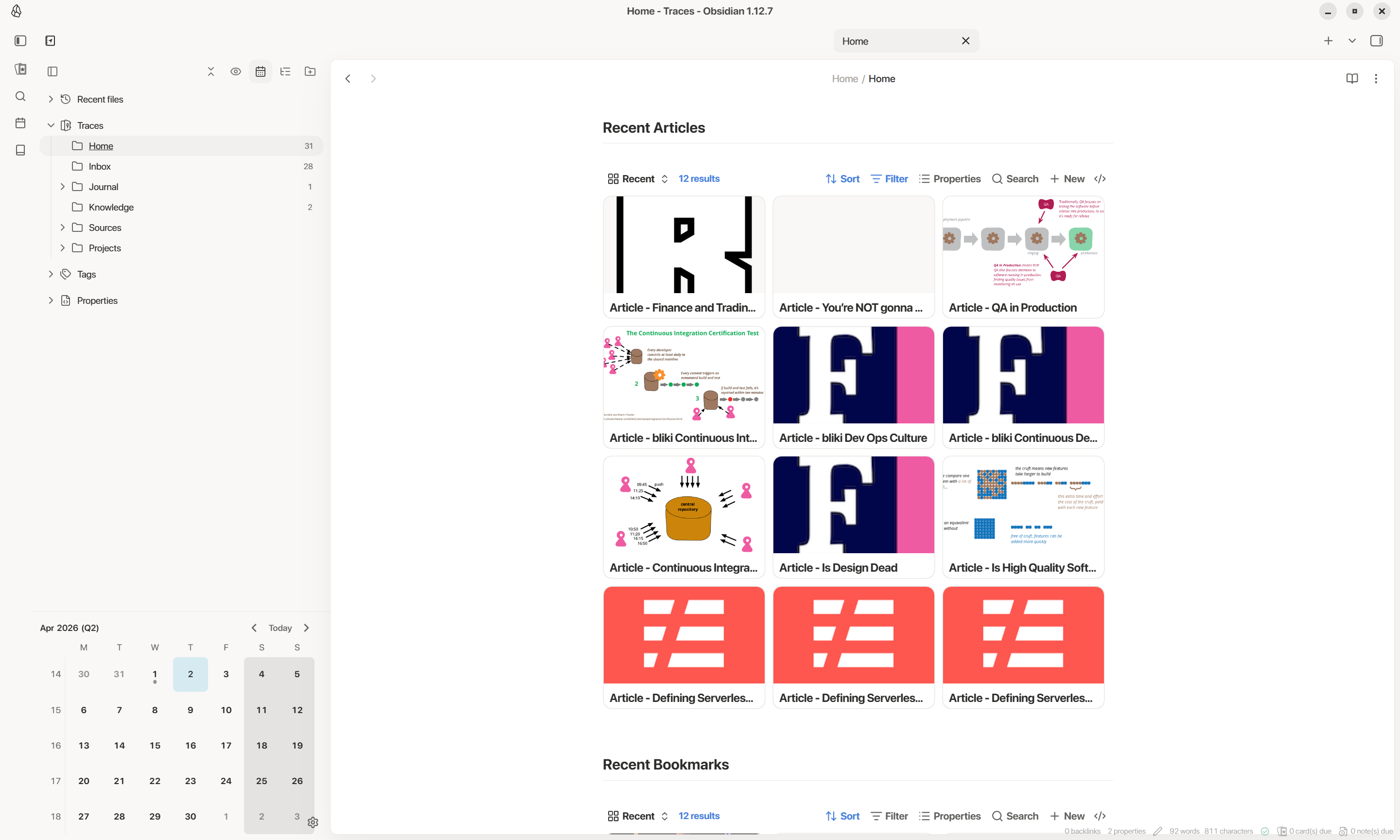 Obsidian workspace overview with the Baseline theme